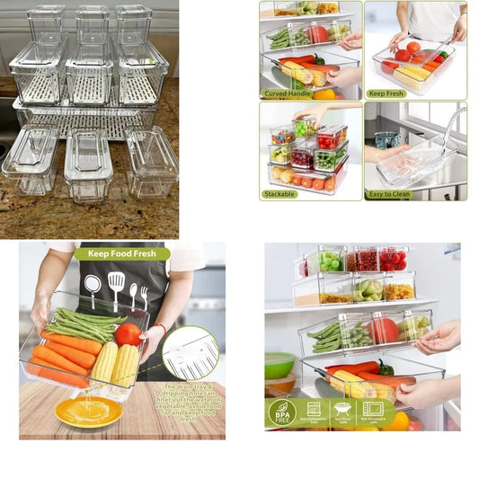 10 Pack Refrigerator Pantry Organizer Bins Stackable Clear Storage Containers