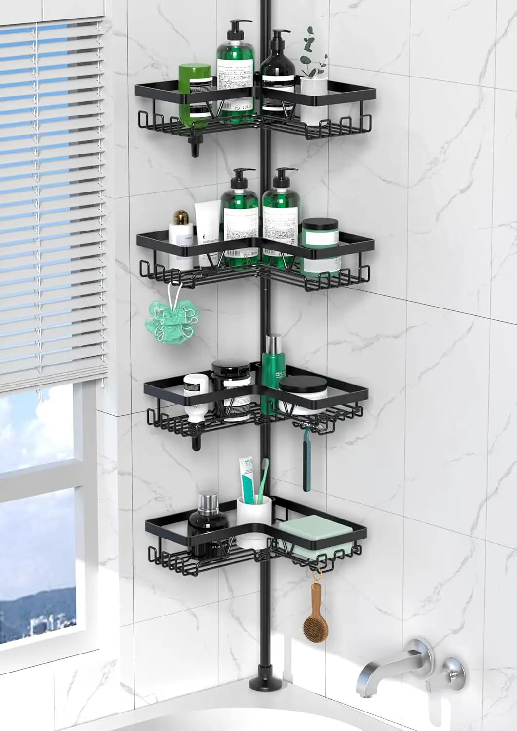 Stainless Steel Adjustable Shower Caddy Tension Pole for Bathroom Organization