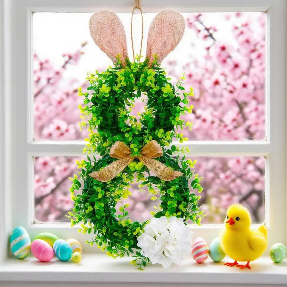 Easter Bunny Wreath Decor With Bowknot Artificial Garland