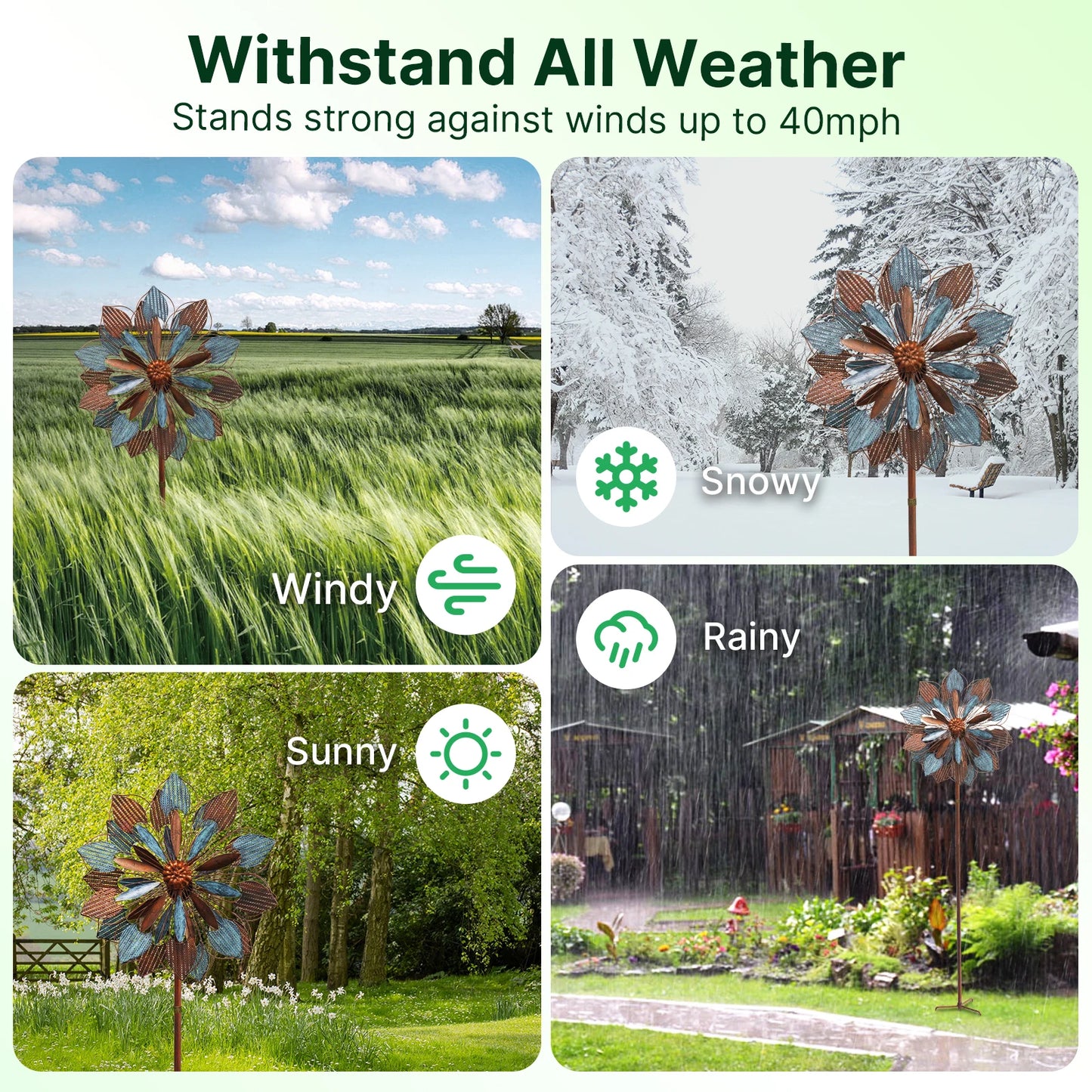 Outdoor Metal Kinetic Wind Spinners Garden Yard Art With Welcome Flag 2 Pcs