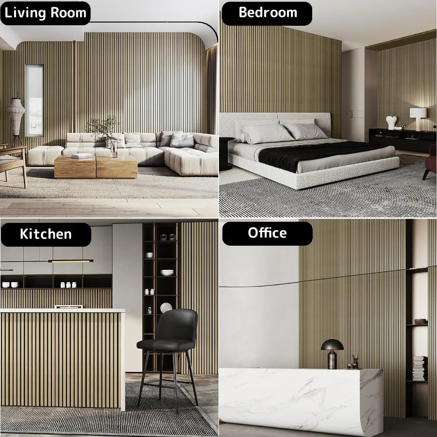 Solid Wood Slat Wall Panels 2-Piece Acoustic 3D Fluted Design