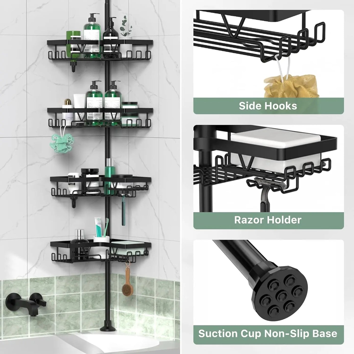 Stainless Steel Adjustable Shower Caddy Tension Pole for Bathroom Organization