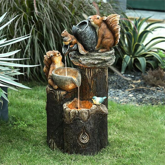 Alloet Funny Duck And Squirrel Garden Fountain Ornament With Light