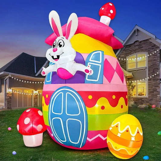 Oloey Easter Bunny Inflatable With Colorful Eggs Yard Decor