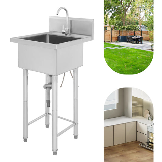 Freestanding Single Bowl Utility Sink With Faucet For Commercial Kitchens