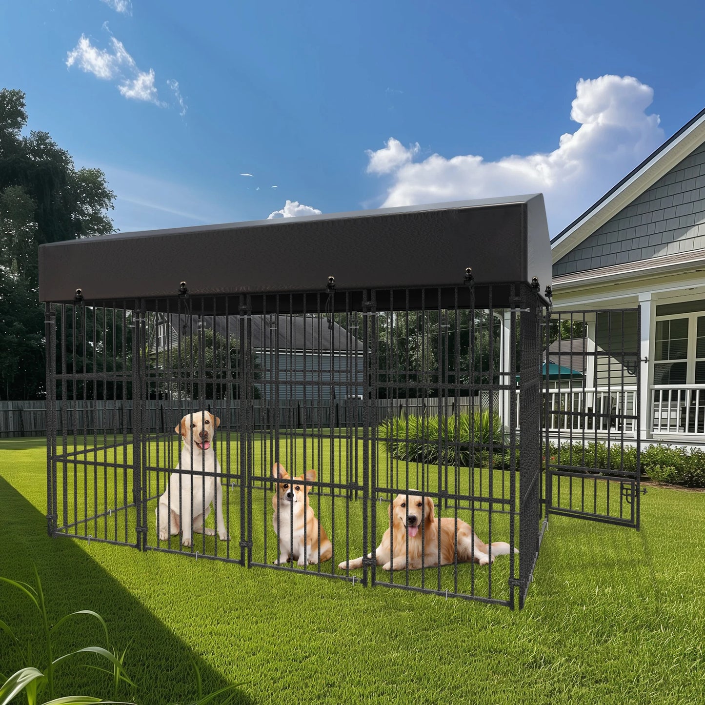 Outdoor Dog Kennel Enclosure Playpen With Roof And Cover