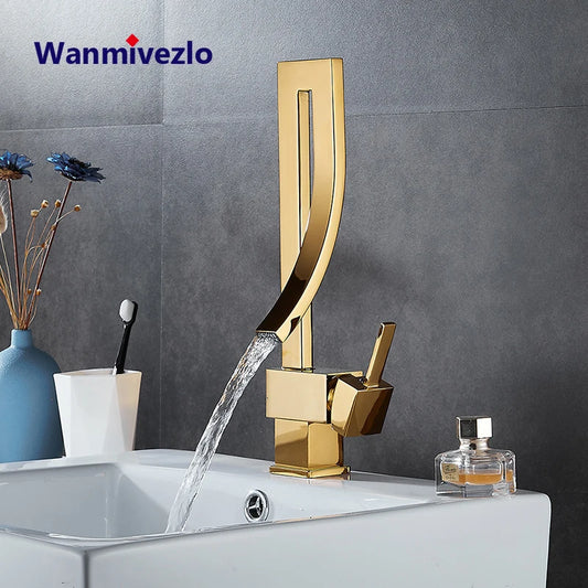 Wanmivezlo Bathroom Basin Faucet Deck Mounted Waterfall Mixer Tap
