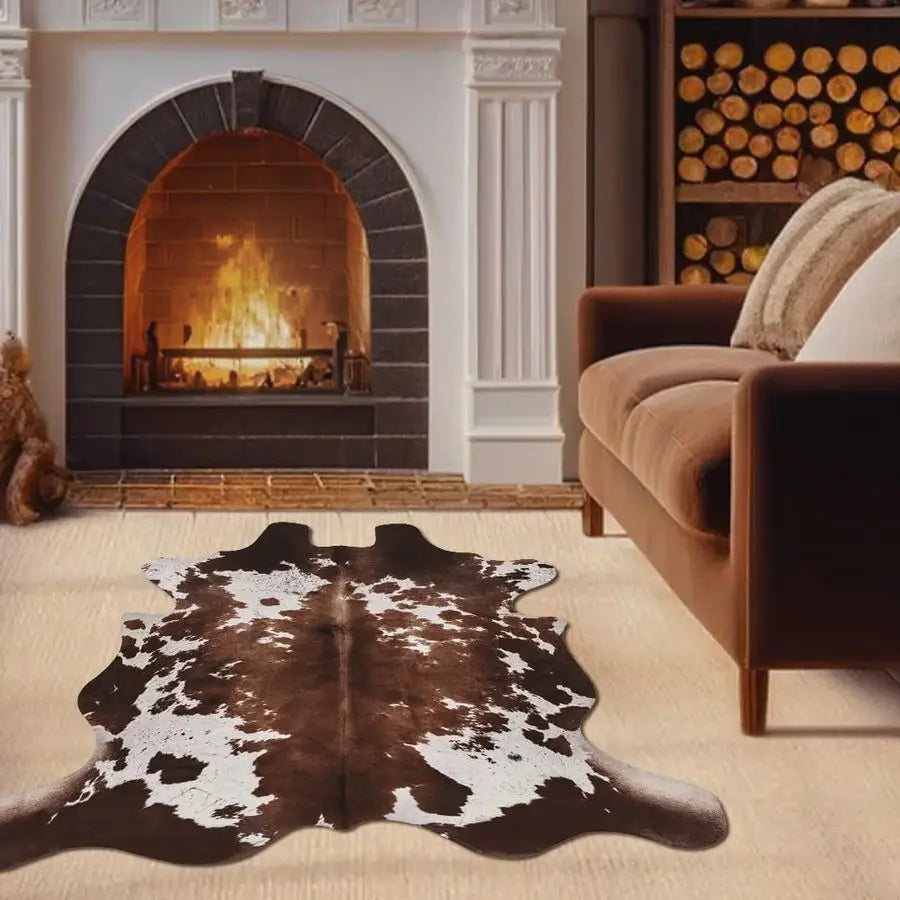 Wool Cowhide Print Rug For Western Living Room Decor