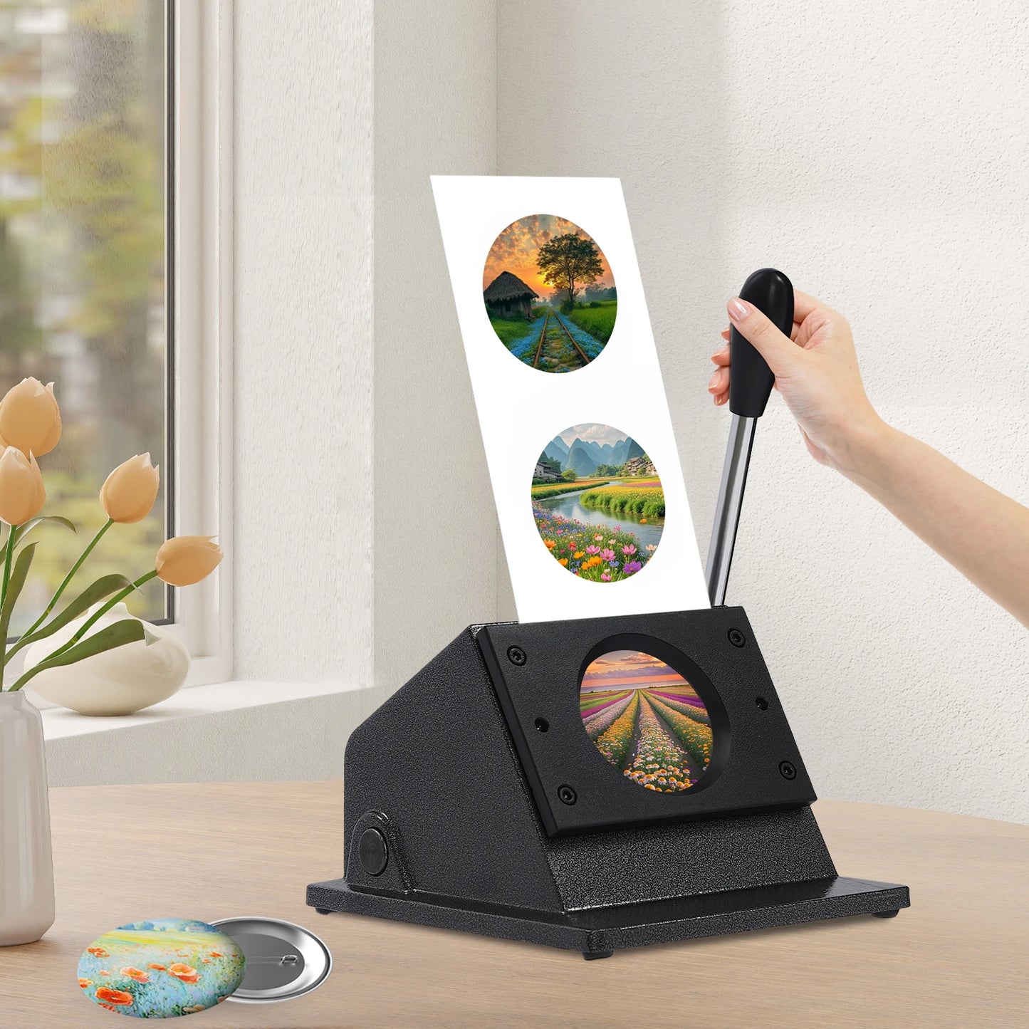 Manual Badge Die Cutting Machine For Paper Card Craft