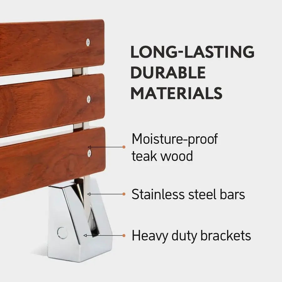 XMSJ Teak Shower Seat Wall Mounted Fold Down Bench