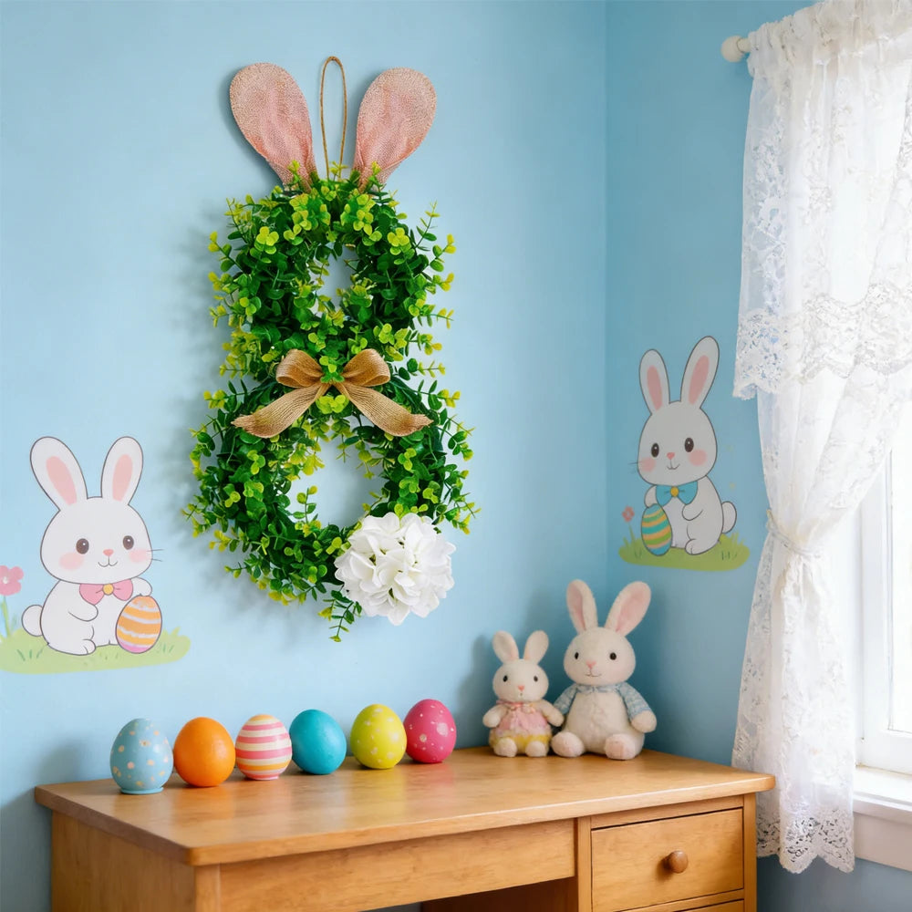 Easter Bunny Wreath Decor With Bowknot Artificial Garland