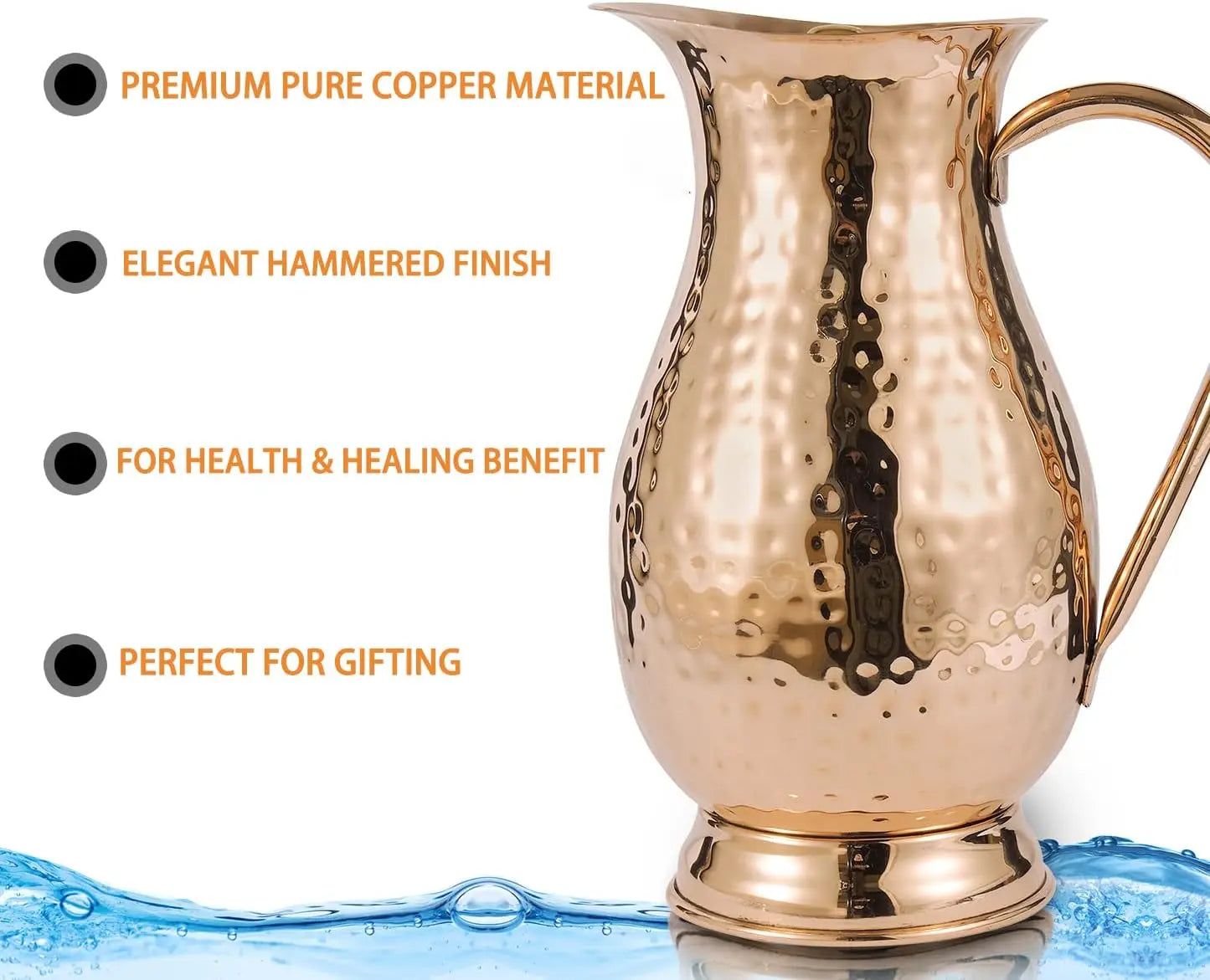 Pure Copper Pitcher With Lid Handcrafted Hammered Copper Jug