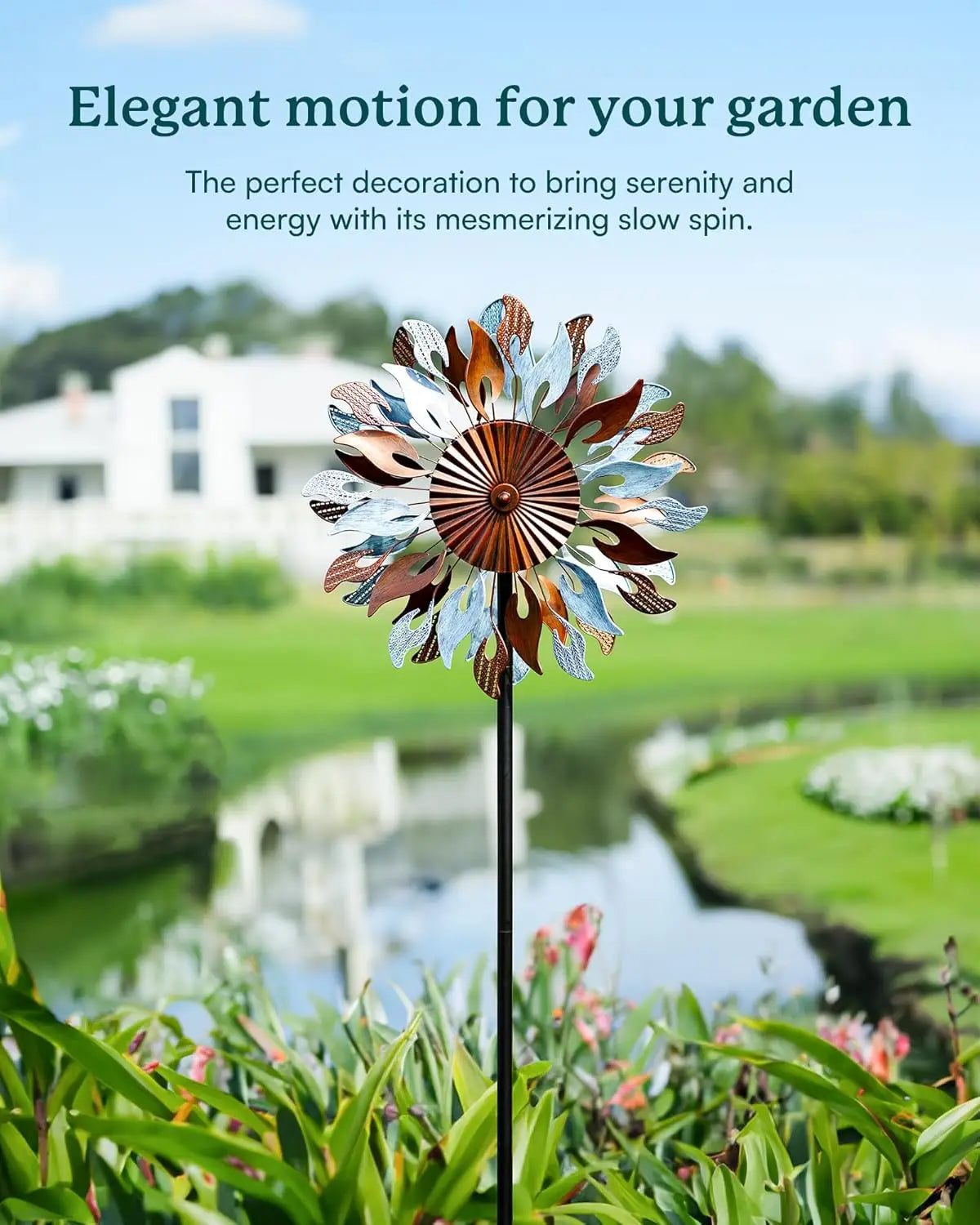 Kinetic Metal Wind Spinner For Garden Decor With Adjustable Height