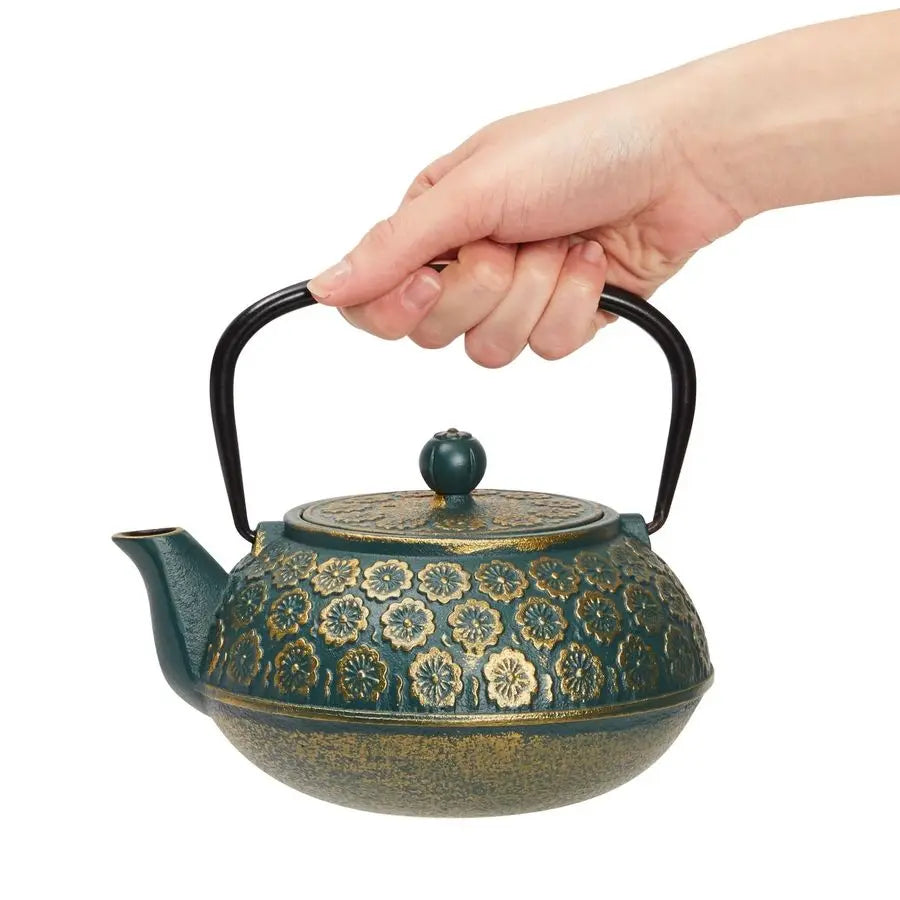 Floral Cast Iron Teapot With Infuser For Loose Leaf Tea