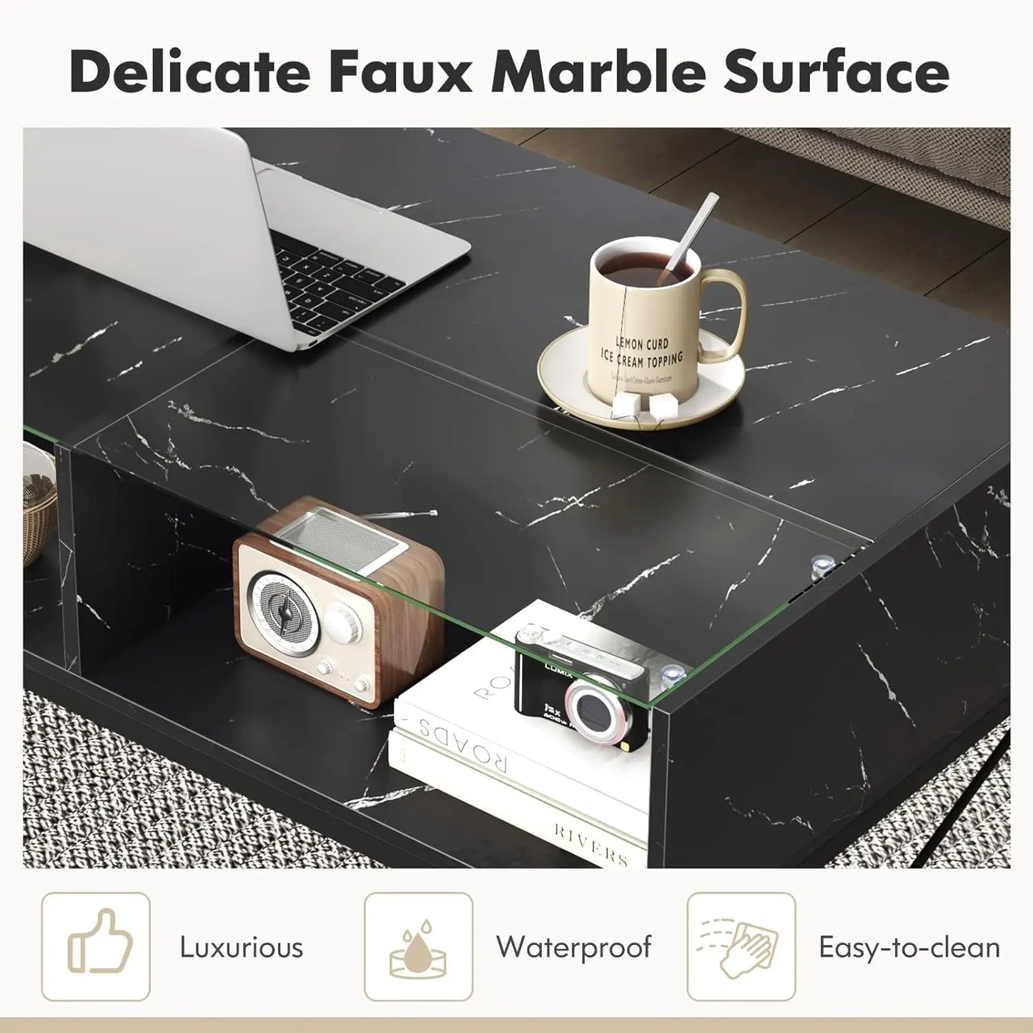 LED Coffee Table With 4 Storage Cubes And Remote Control