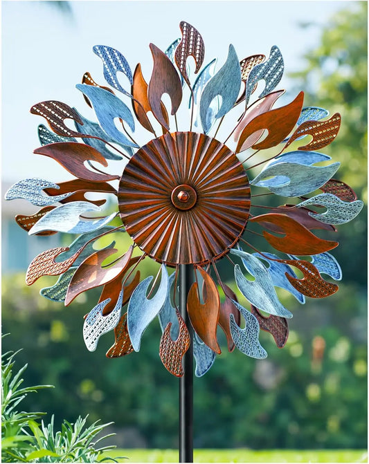 Kinetic Metal Wind Spinner For Garden Decor With Adjustable Height