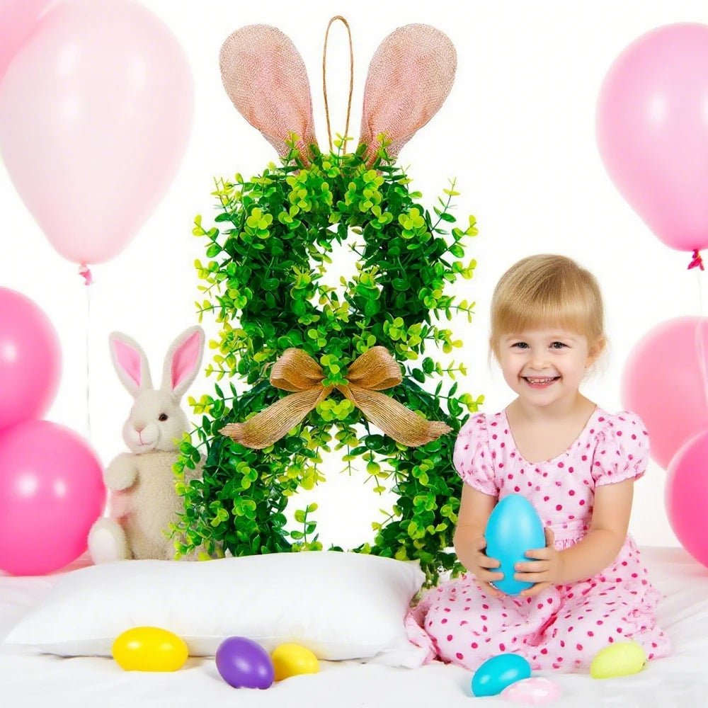 Easter Bunny Wreath Decor With Bowknot Artificial Garland
