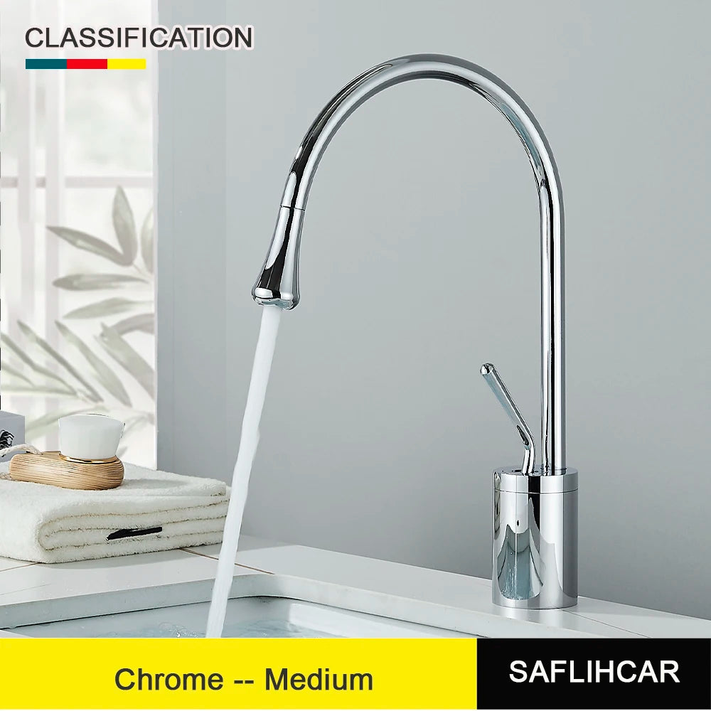 SAFLIHCAR Deck Mounted Basin Faucet Single Handle Hot Cold Tap