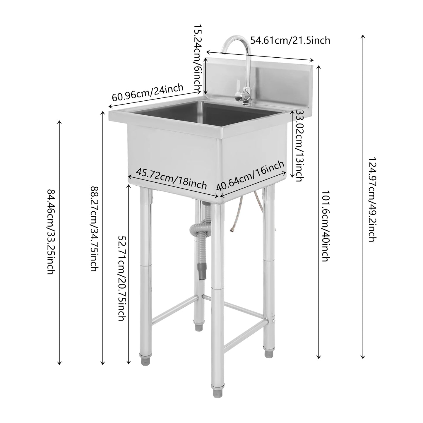 Freestanding Single Bowl Utility Sink With Faucet For Commercial Kitchens