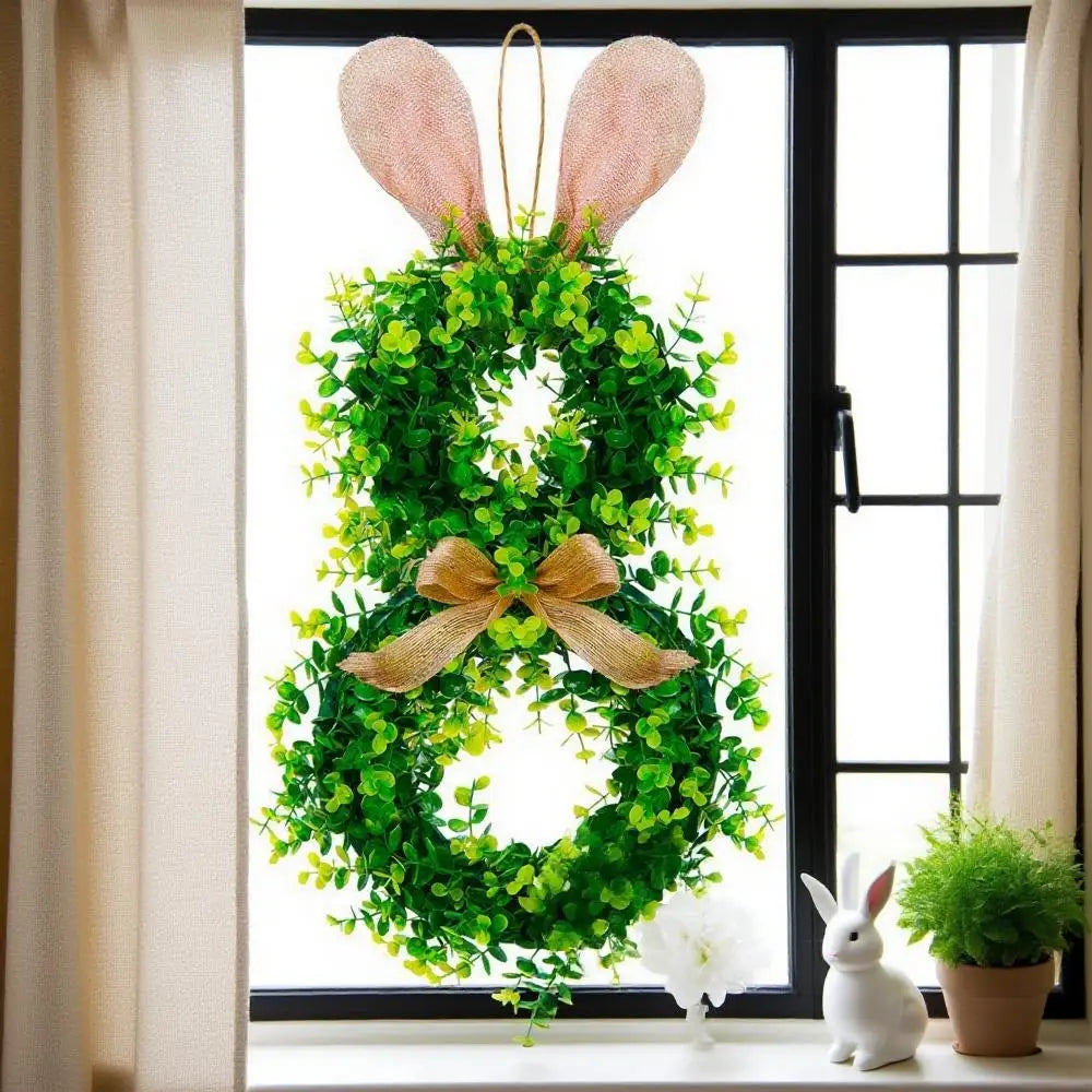 Easter Bunny Wreath Decor With Bowknot Artificial Garland
