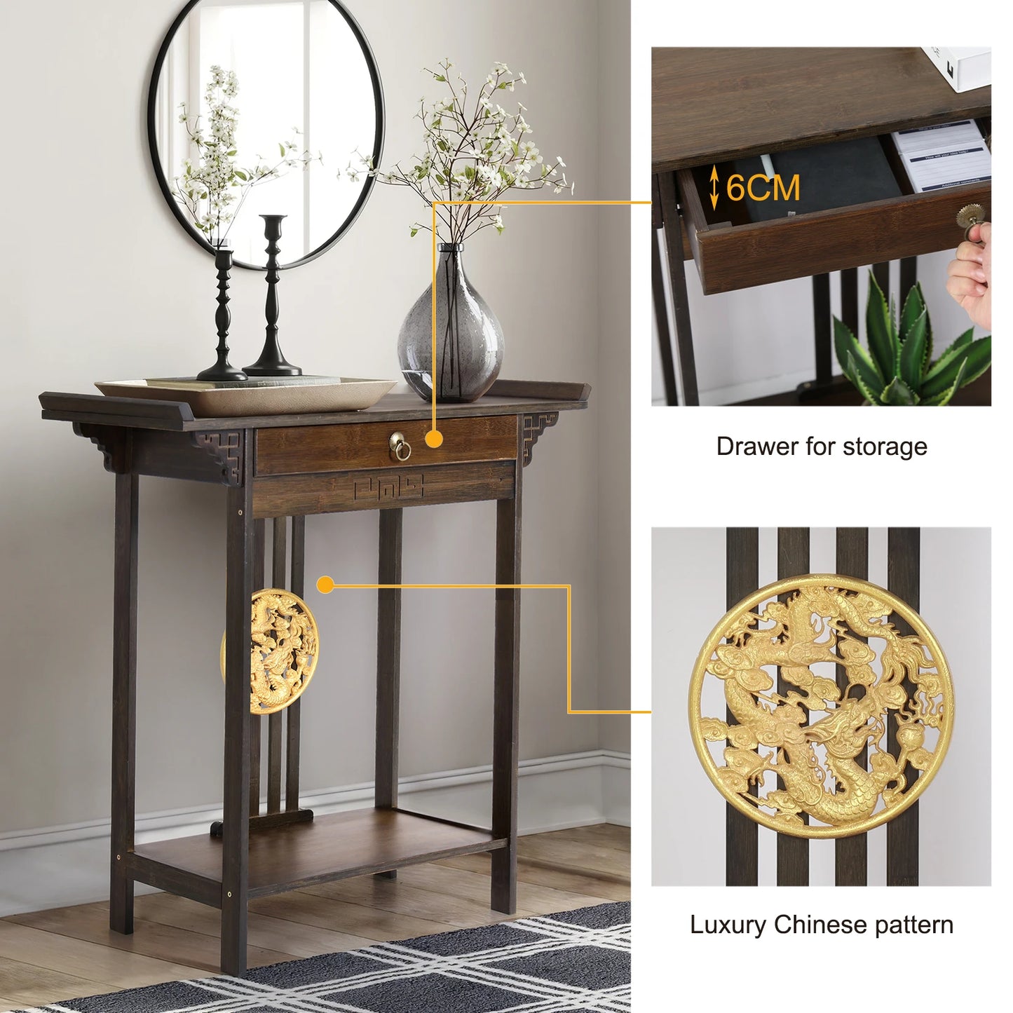 Rustic Console Table for Entryway with Drawer and Shelf China