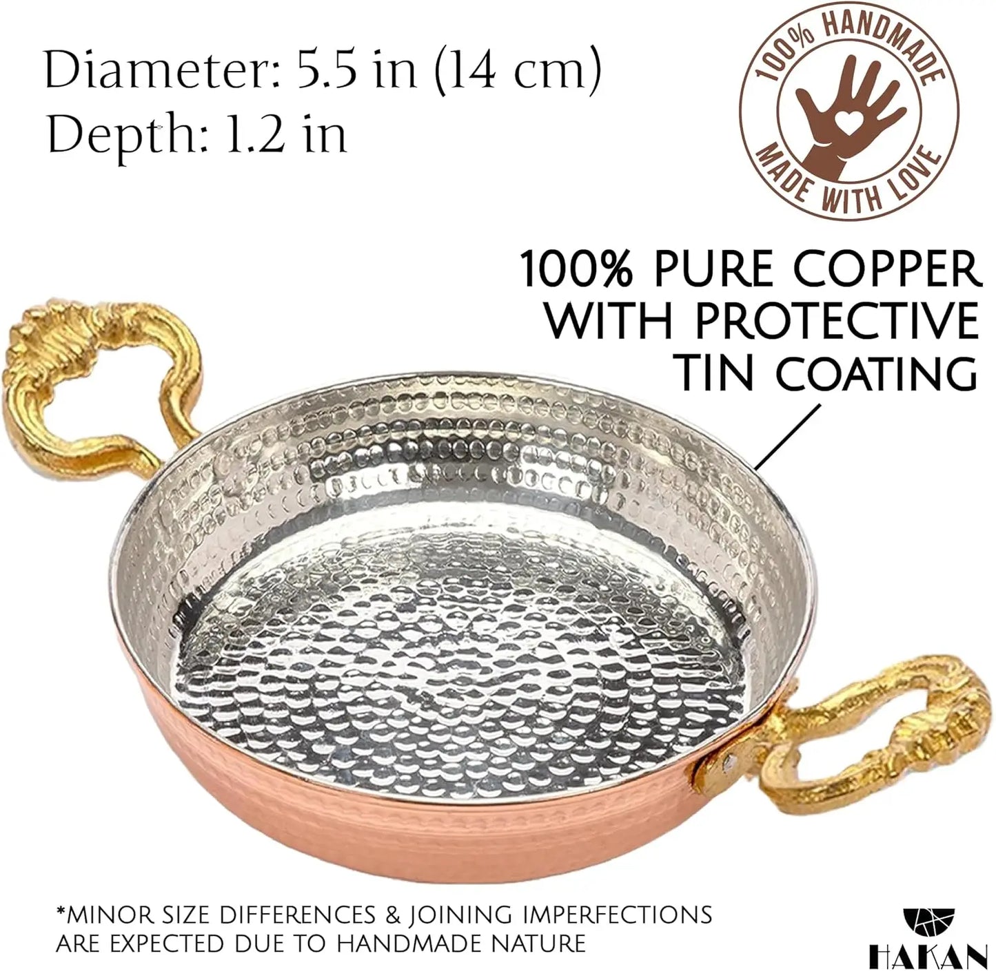 XMSJ Copper Egg Pan Hammered Skillet With Double Handles