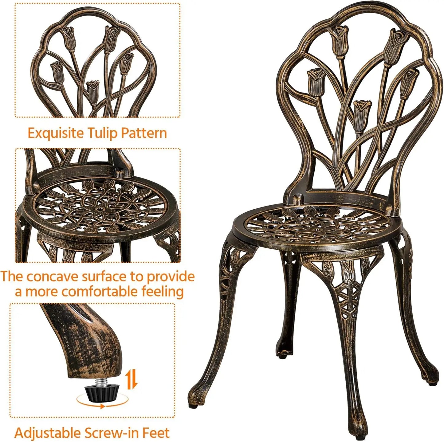 3 Piece Patio Bistro Set Outdoor Rust Resistant Cast Aluminum