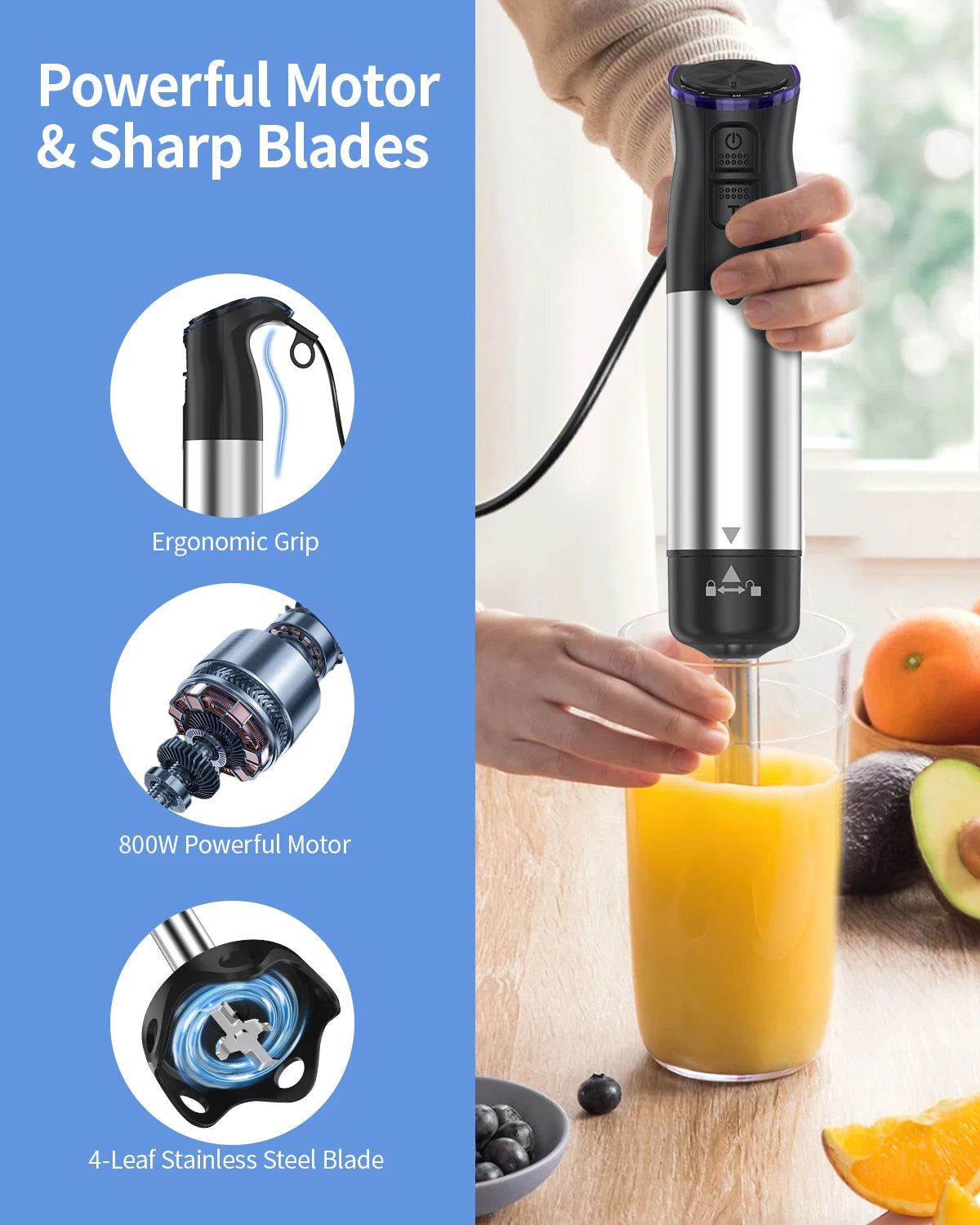 ZHIYU 1000W Electric Immersion Handheld Blender 5 In 1 For Soups