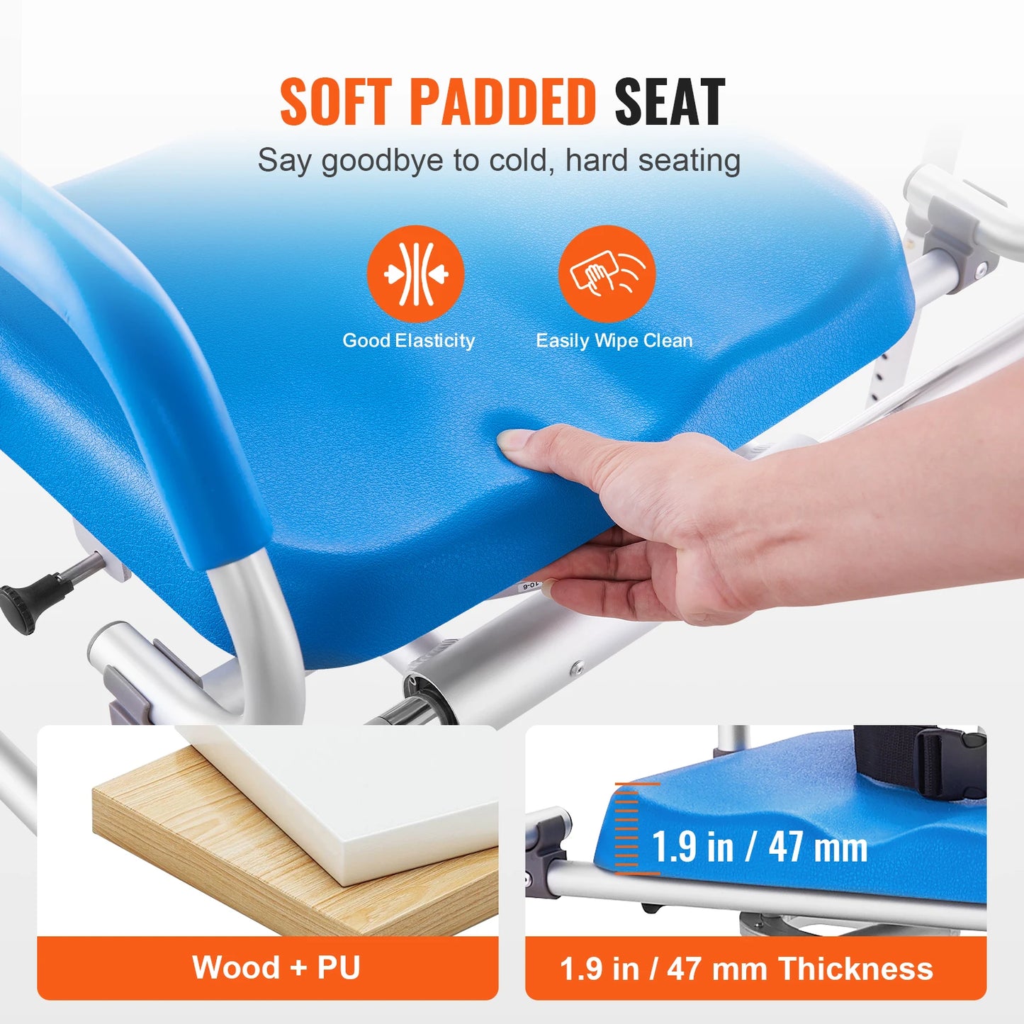 Sliding Tub Transfer Bench With 360 Degree Swivel Seat And Safety Belt
