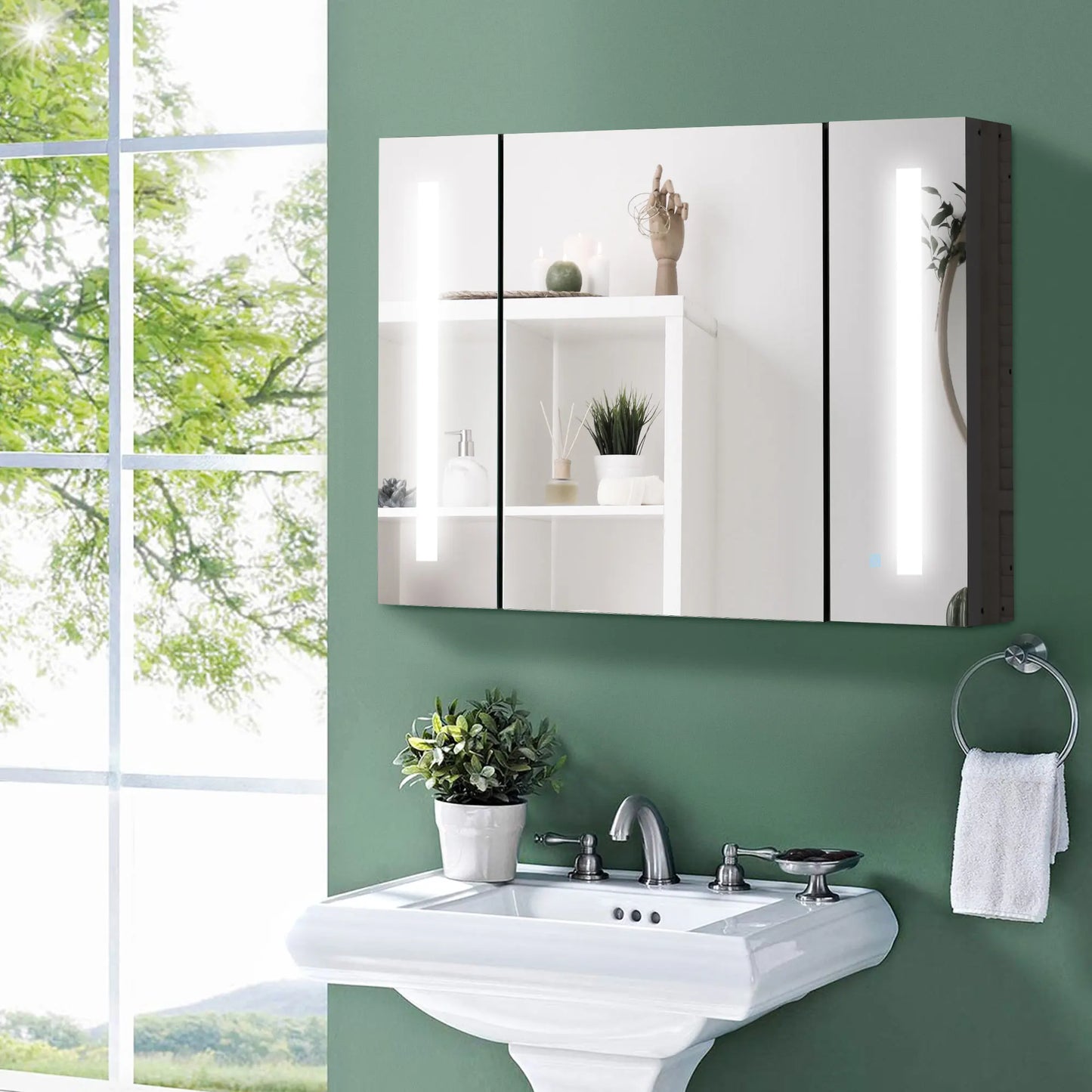 KLEANKIN LED Medicine Cabinet Wall Mounted 3-Door Mirror