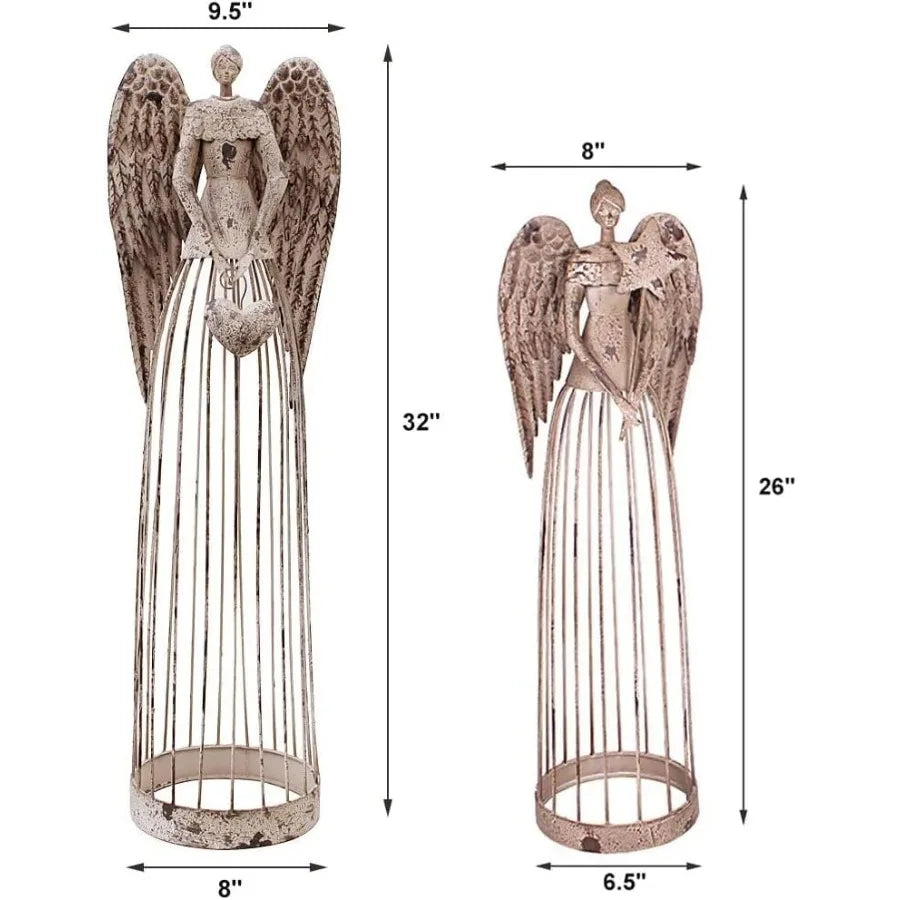 Rustic Metal Garden Angel Statue for Yard and Home Decor
