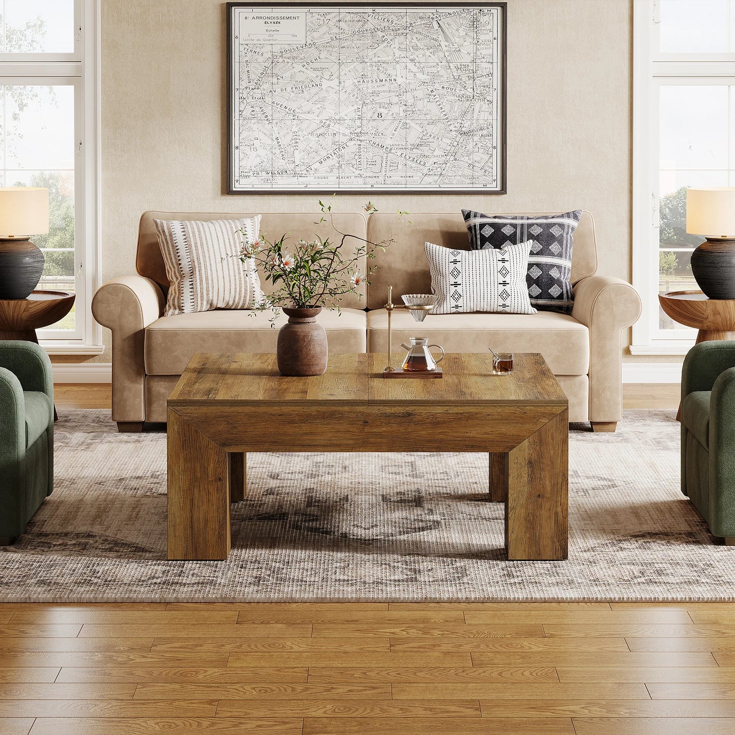 Tribesigns Farmhouse Square Coffee Table Sturdy Wooden Legs
