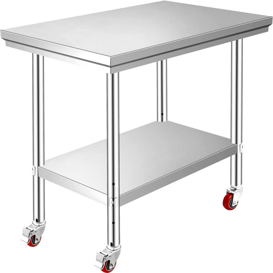 SucceBuy Stainless Steel Kitchen Work Table With Caster Wheels