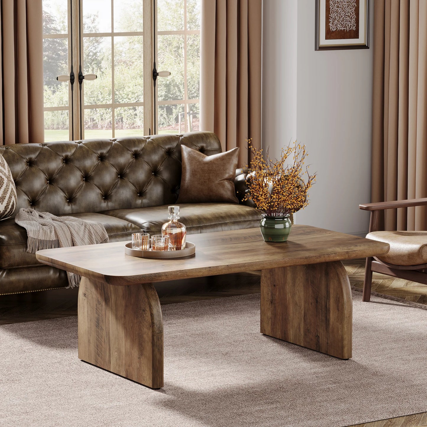 Tribesigns Farmhouse Rectangular Coffee Table With Sturdy Base
