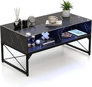 LED Coffee Table With Glass Top And Four Storage Cubes
