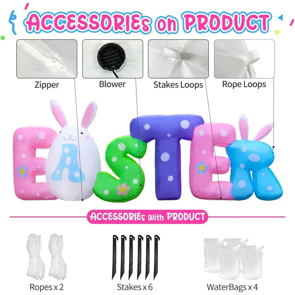 OLOEY Easter Iatable Banner With LED Lights Outdoor Yard Decorations