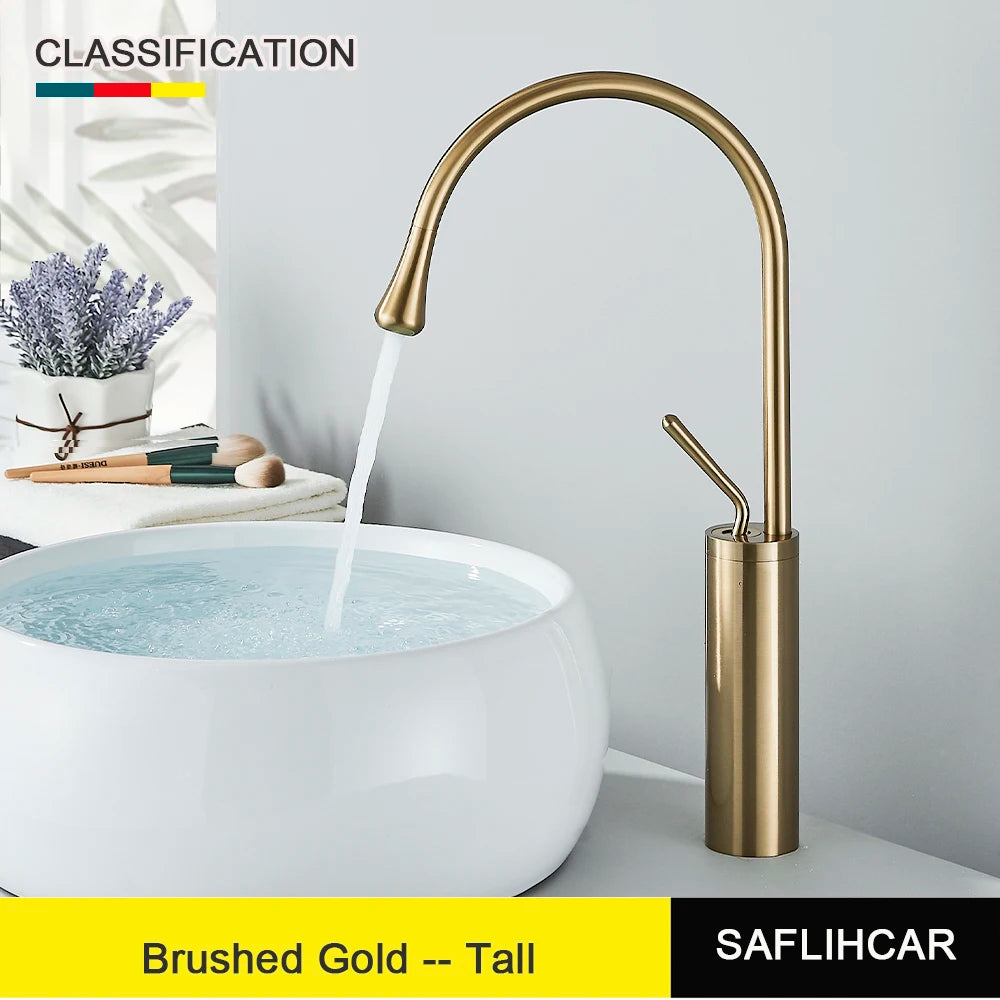 SAFLIHCAR Deck Mounted Basin Faucet Single Handle Hot Cold Tap