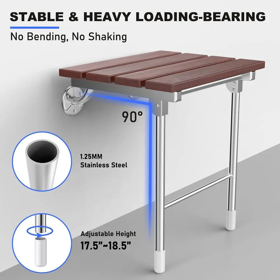 XMSJ Foldable Wall Mount Shower Seat Bench For Seniors