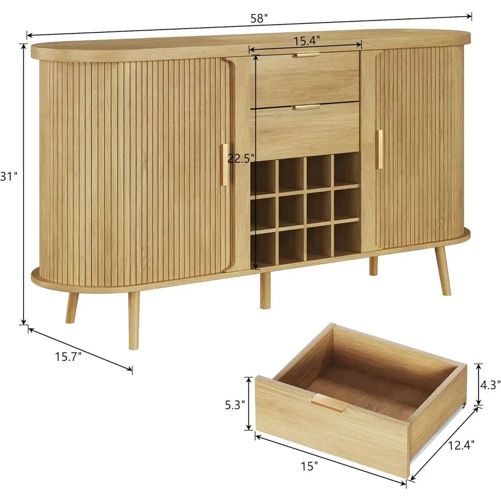 Mid Century Modern Buffet Cabinet With Wine Bar And Drawers