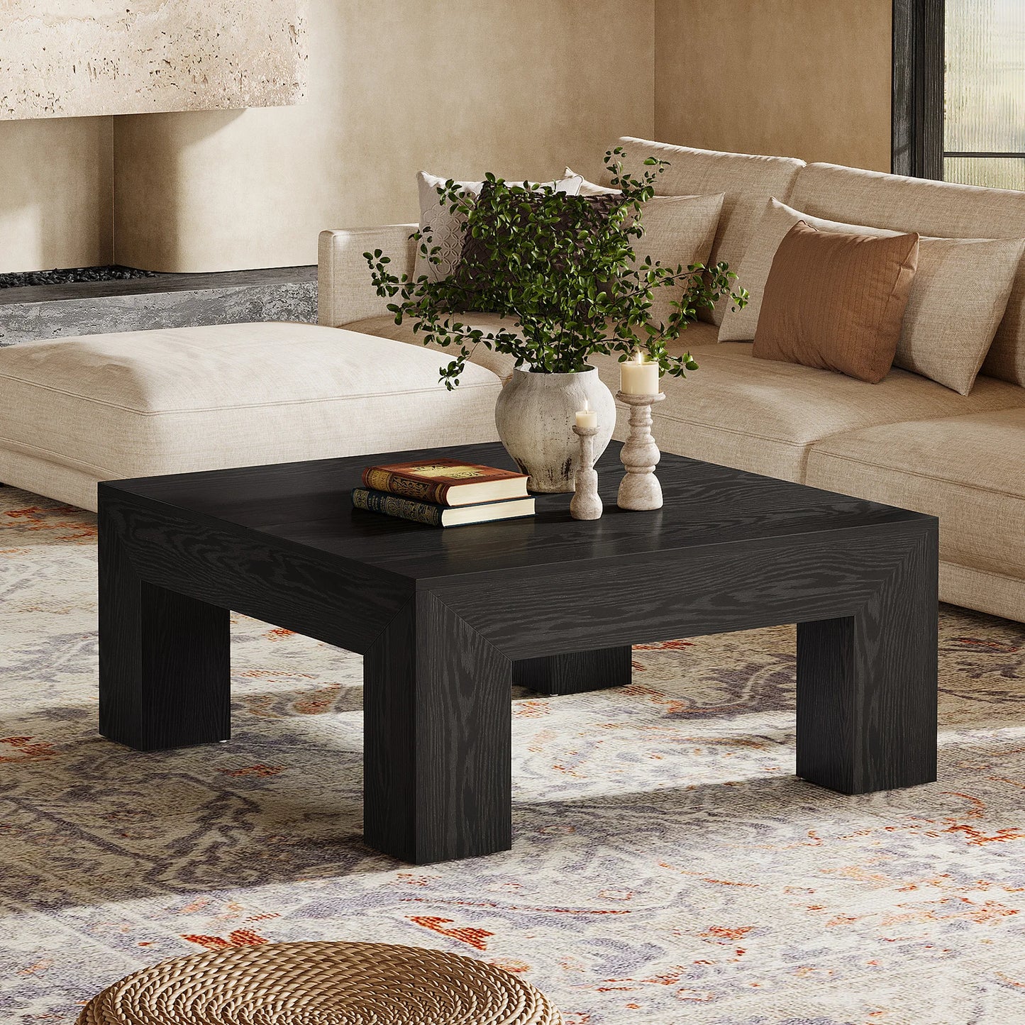 Tribesigns Farmhouse Square Coffee Table Sturdy Wooden Legs