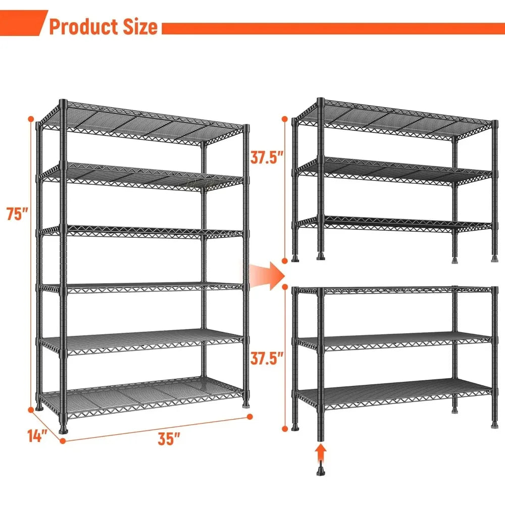 ZHILU Metal Shelving Unit 6-Tier Storage Rack For Kitchen