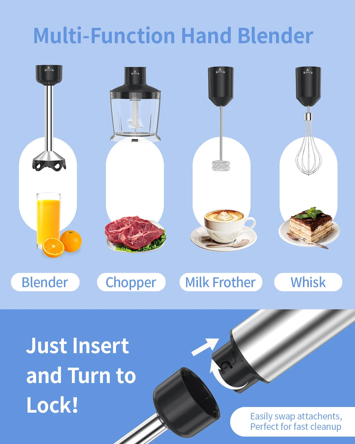 ZHIYU 1000W Electric Immersion Handheld Blender 5 In 1 For Soups