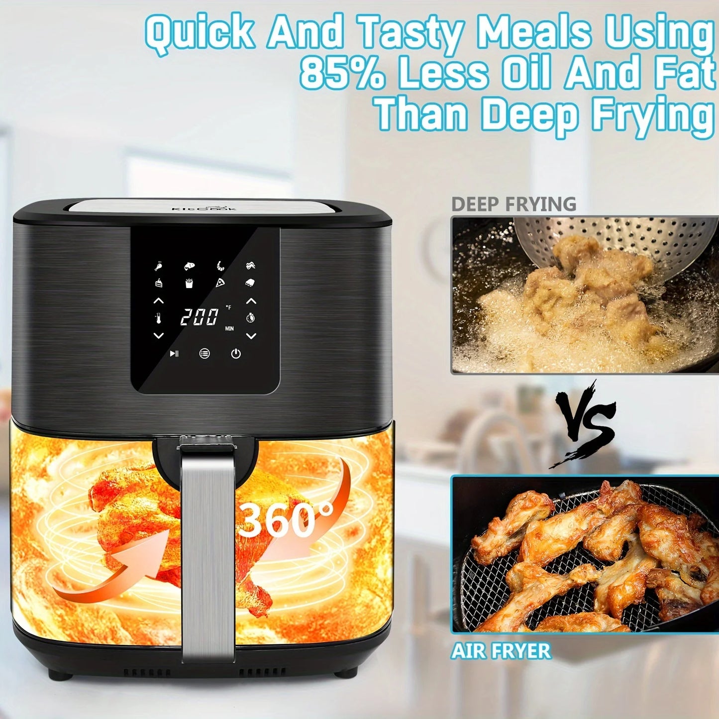 KitCook Air Fryer With 8 Presets And Digital Touch Screen