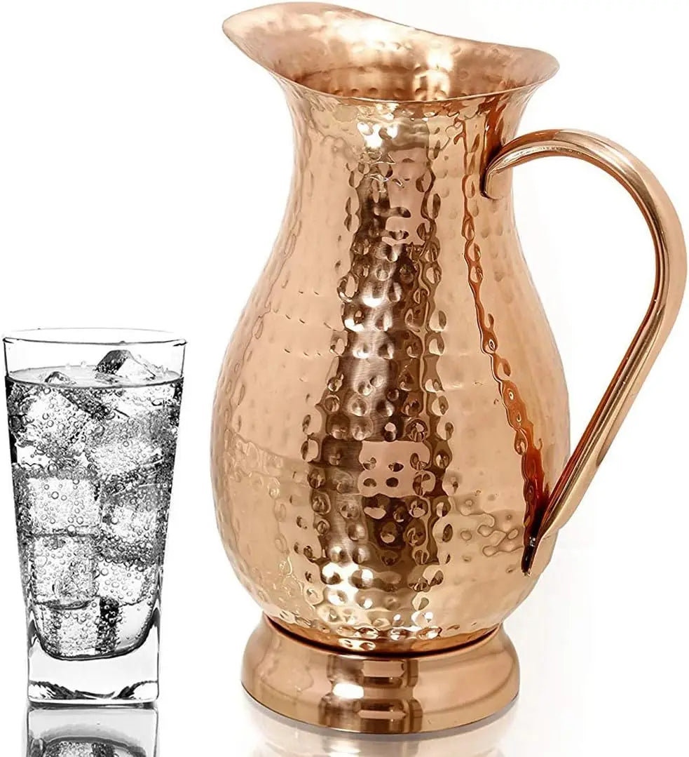 Pure Copper Pitcher With Lid Handcrafted Hammered Copper Jug