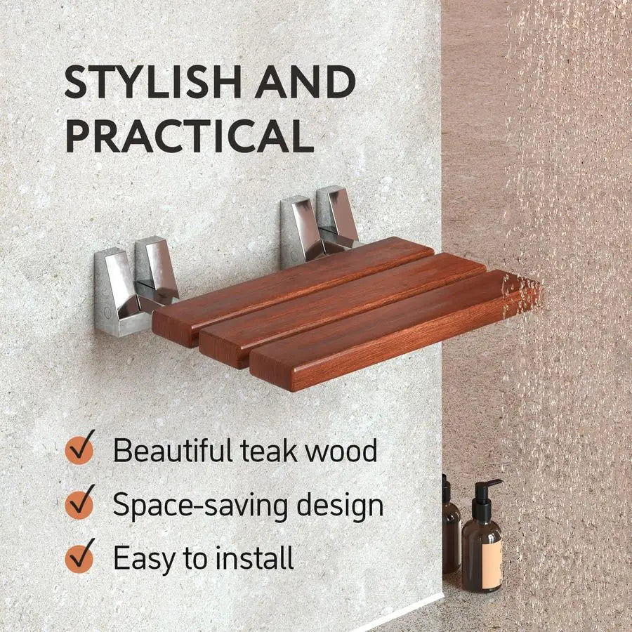 XMSJ Teak Shower Seat Wall Mounted Fold Down Bench