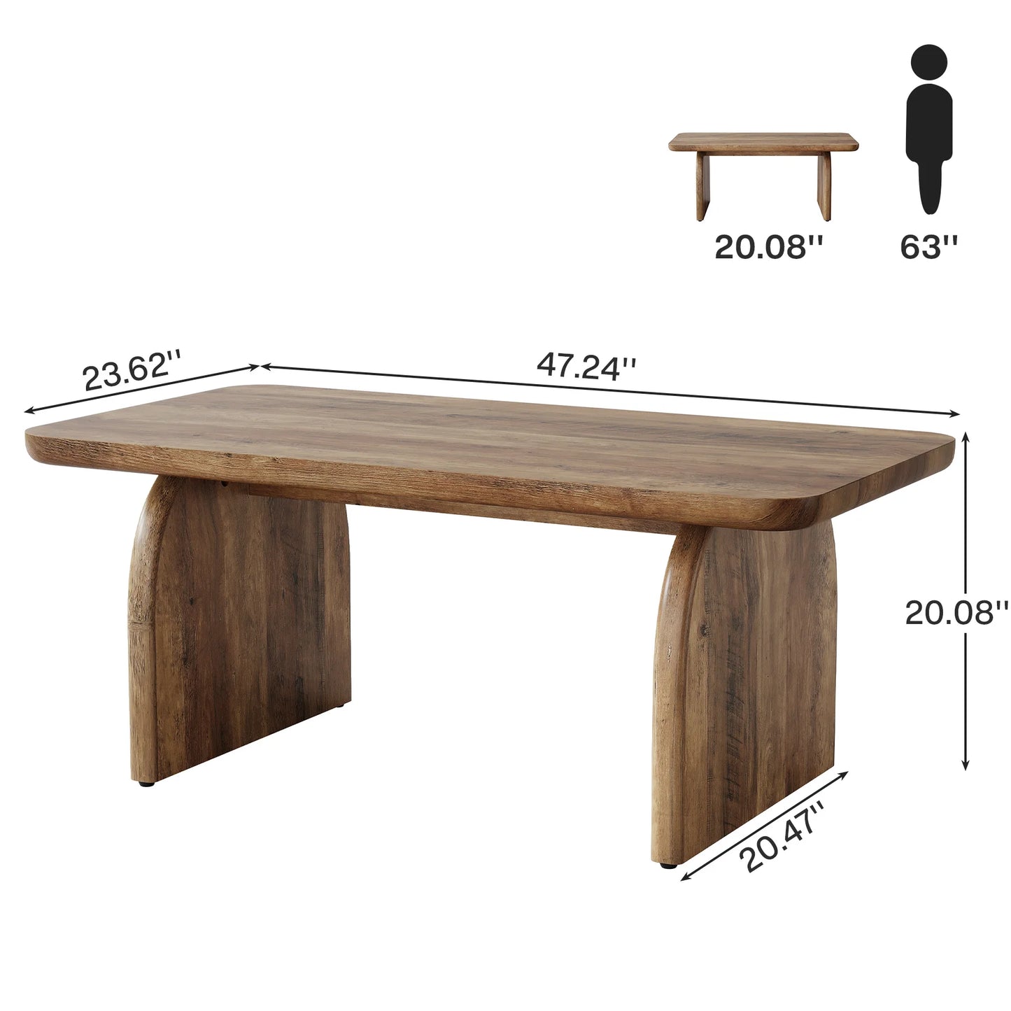 Tribesigns Farmhouse Rectangular Coffee Table With Sturdy Base