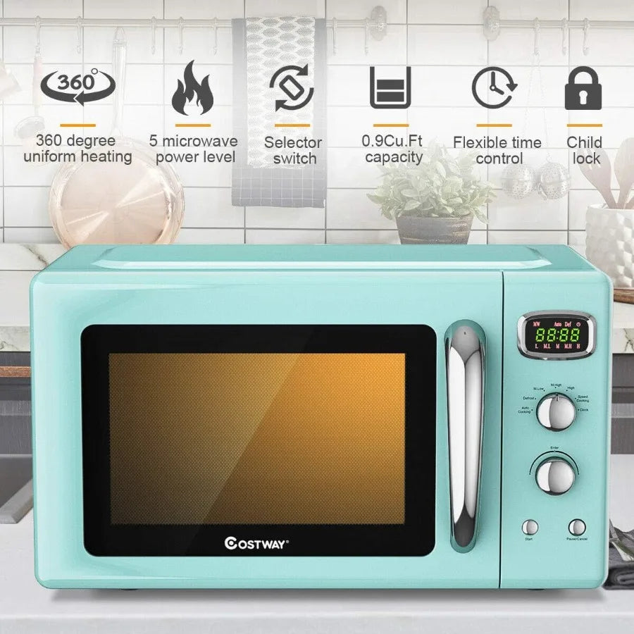 XMSJ Retro Countertop Microwave Oven 0.9 Cu Ft 900W