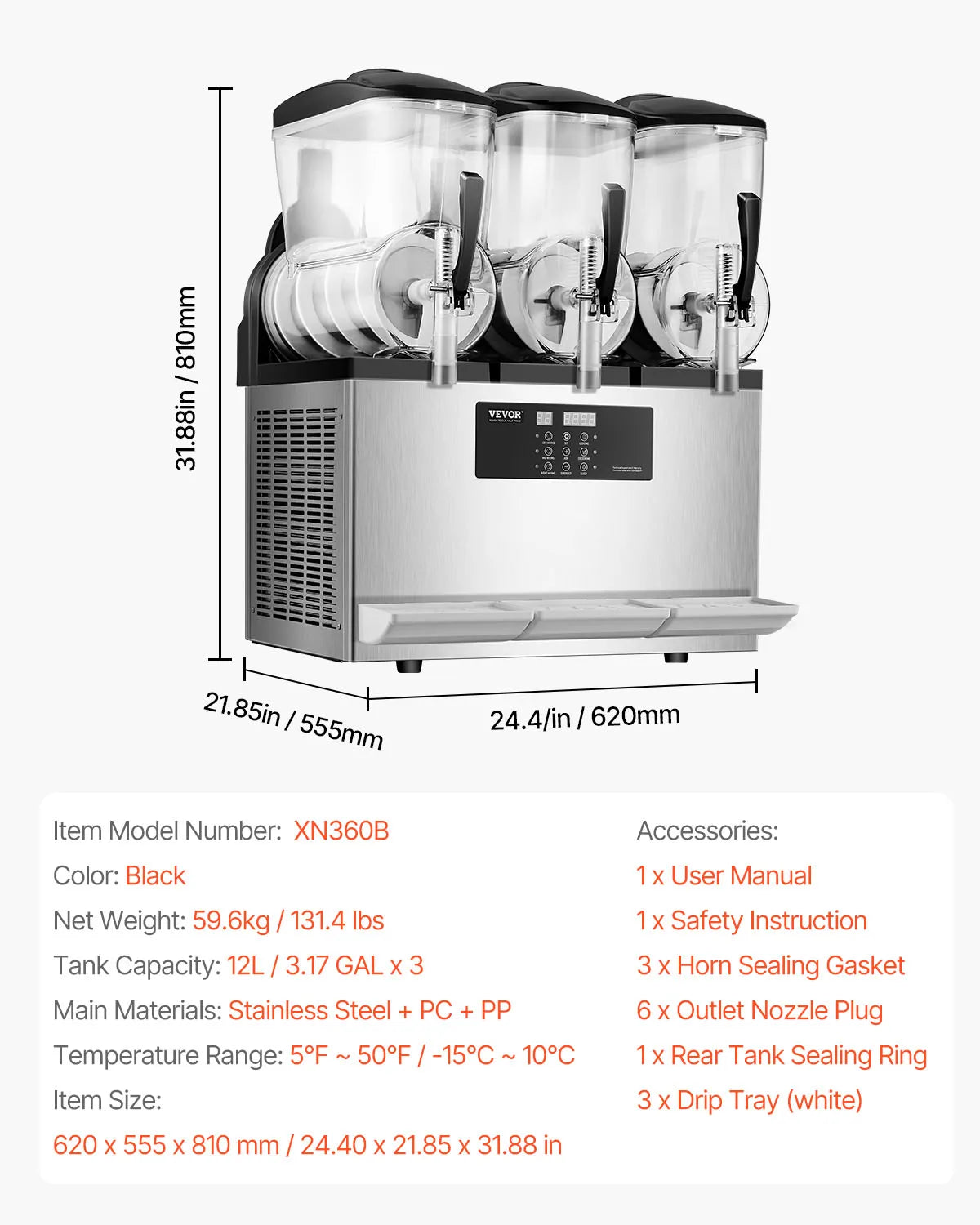 VEVOR Slushy Machine Dual Tanks Commercial Margarita Smoothie Maker