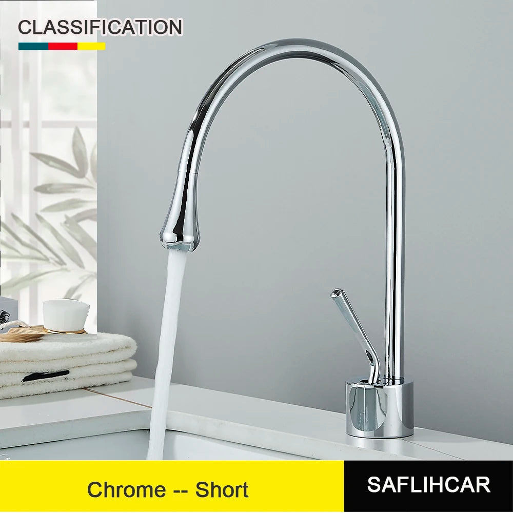 SAFLIHCAR Deck Mounted Basin Faucet Single Handle Hot Cold Tap