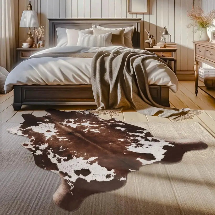 Wool Cowhide Print Rug For Western Living Room Decor